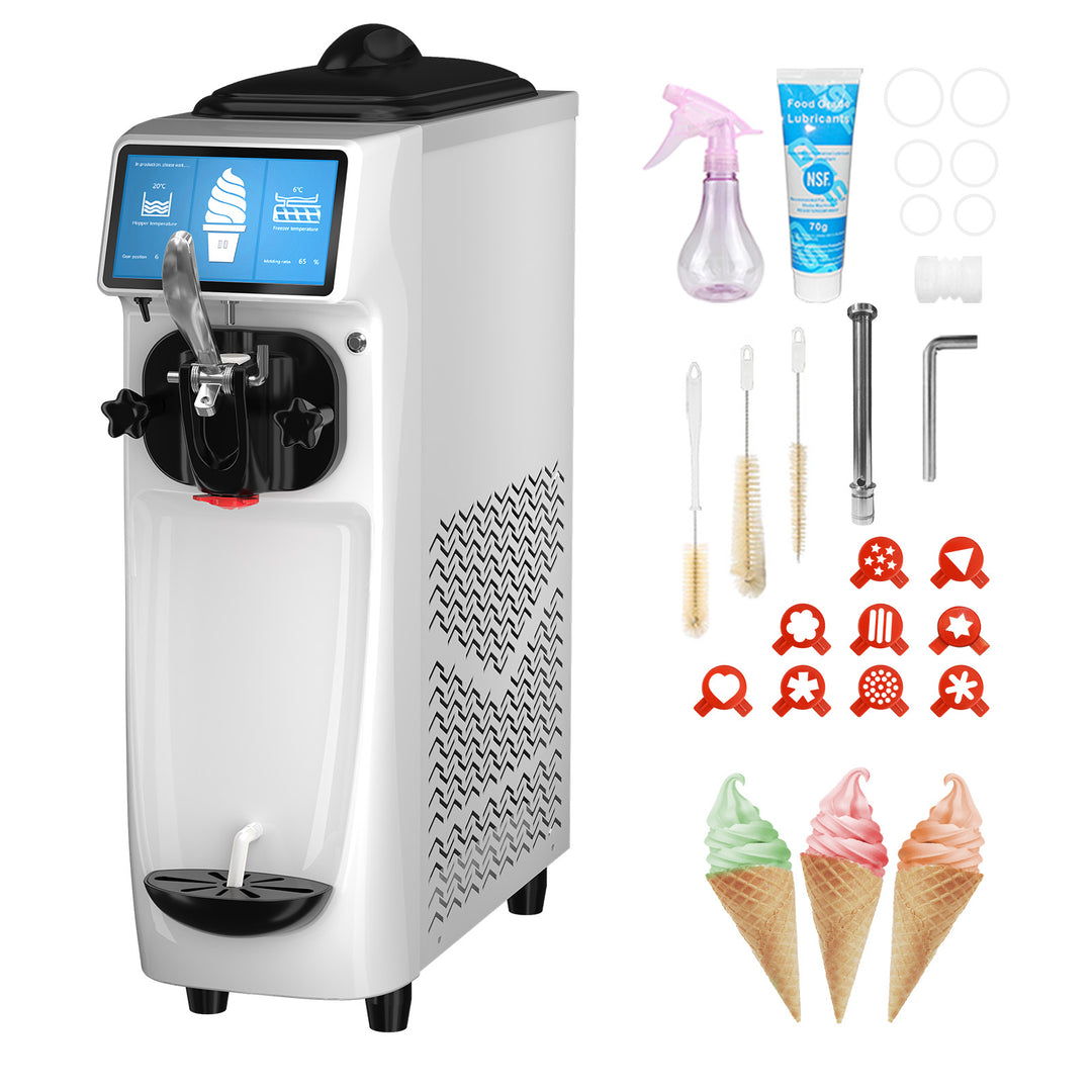 Home Use Ice Cream Machine - Soft Serve | Durable Pro Design in white with digital display, nozzle, and full accessory kit for easy home operation.