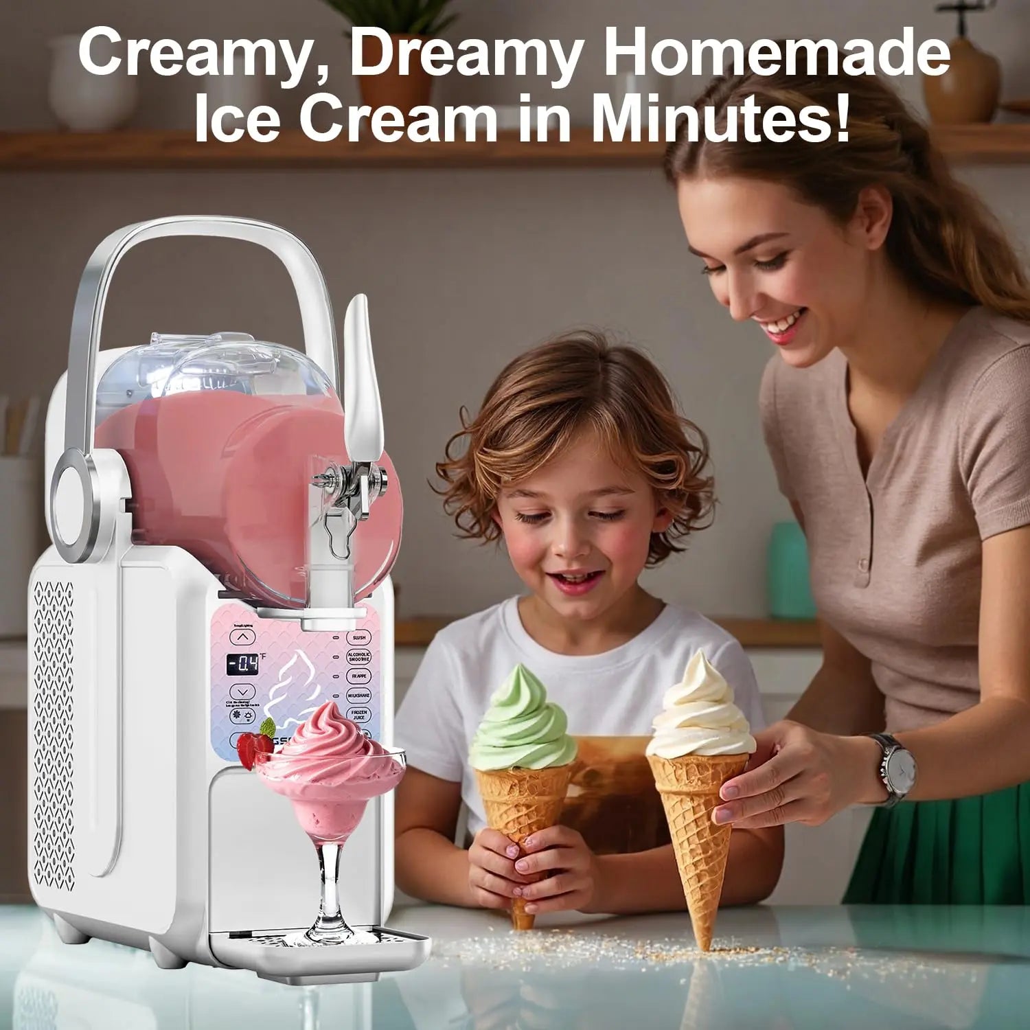 2-in-1 Ice Cream & Slushy Maker with Handle, 3L | Precise Cooling & Quick Frozen Drink Machine